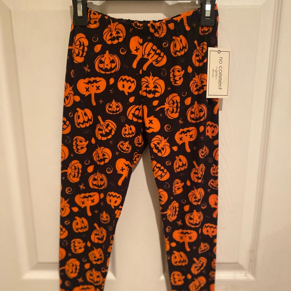 Girls Halloween Leggings, Jack-O-Lantern Leggings Size 10/12, Pumpkin Leggings